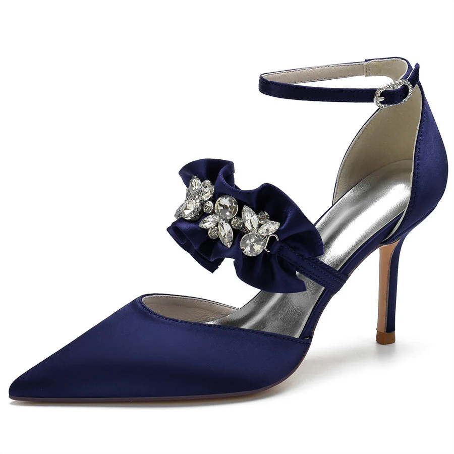 Women's Wedding Shoes Elegant Pointed Toe High Heel Bridal Shoes with Crystal Flower - Image 10
