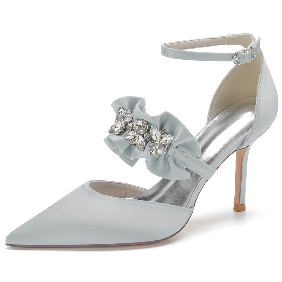 Women's Wedding Shoes Elegant Pointed Toe High Heel Bridal Shoes with Crystal Flower - Image 12