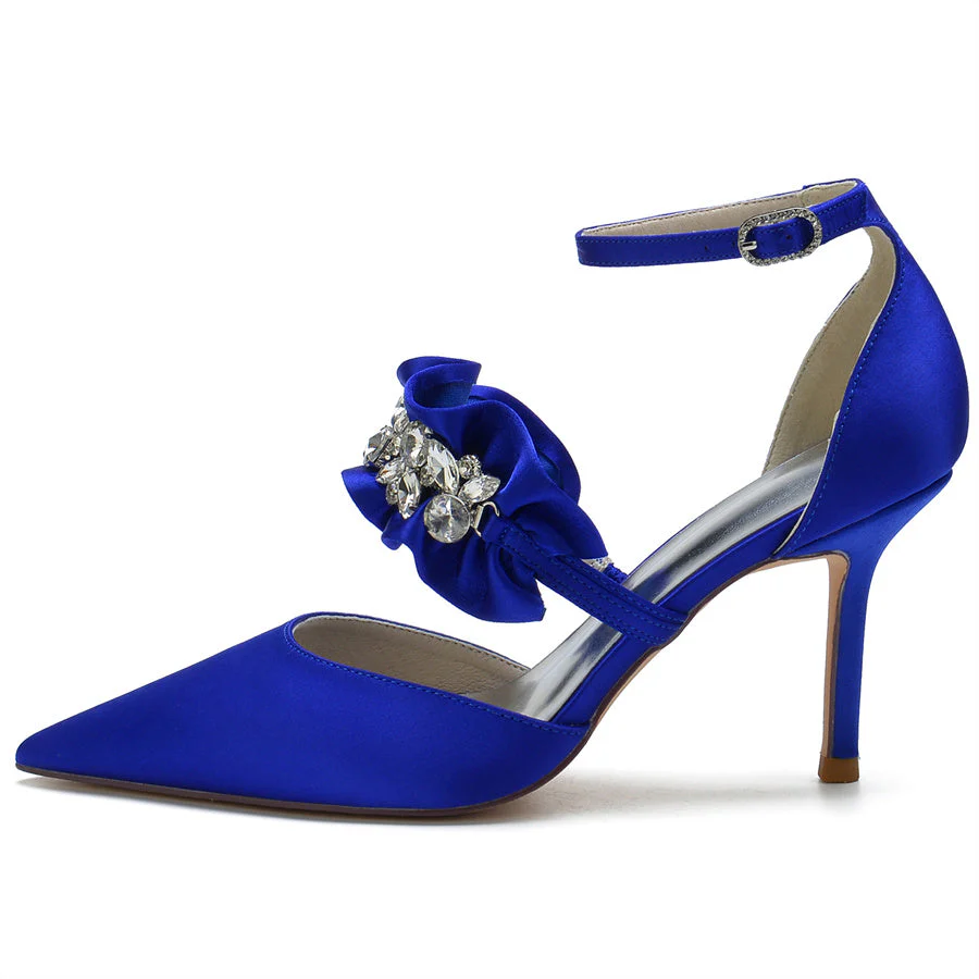 Women's Wedding Shoes Elegant Pointed Toe High Heel Bridal Shoes with Crystal Flower - Image 13
