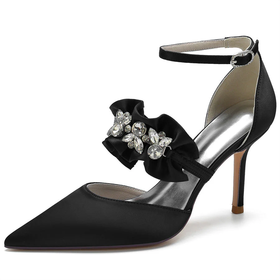 Women's Wedding Shoes Elegant Pointed Toe High Heel Bridal Shoes with Crystal Flower - Image 7