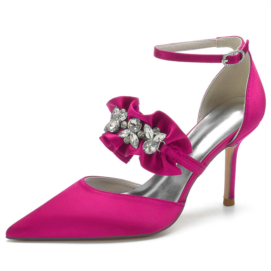 Women's Wedding Shoes Elegant Pointed Toe High Heel Bridal Shoes with Crystal Flower - Image 9