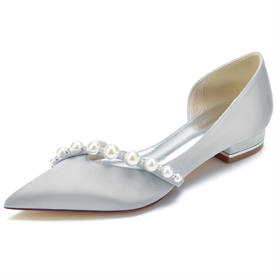 Women's Wedding Shoes Elegant Pointed Toe Low Heel Bridal Shoes with Pearls - Image 14