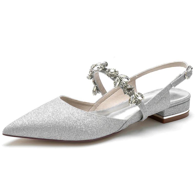 Women's Wedding Shoes Elegant Pointed Toe Square Heel Buckle Bridal Shoes with Delicate Rhinestone - Image 6