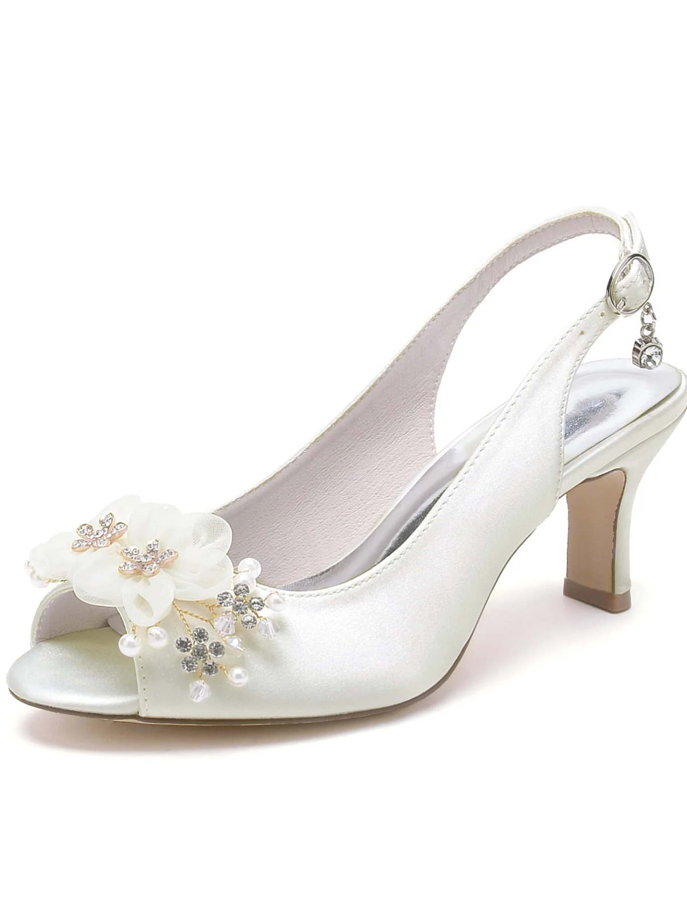 Women's Wedding Shoes Flower Mid Heel Open Toe Bridesmaid Shoes - Image 5