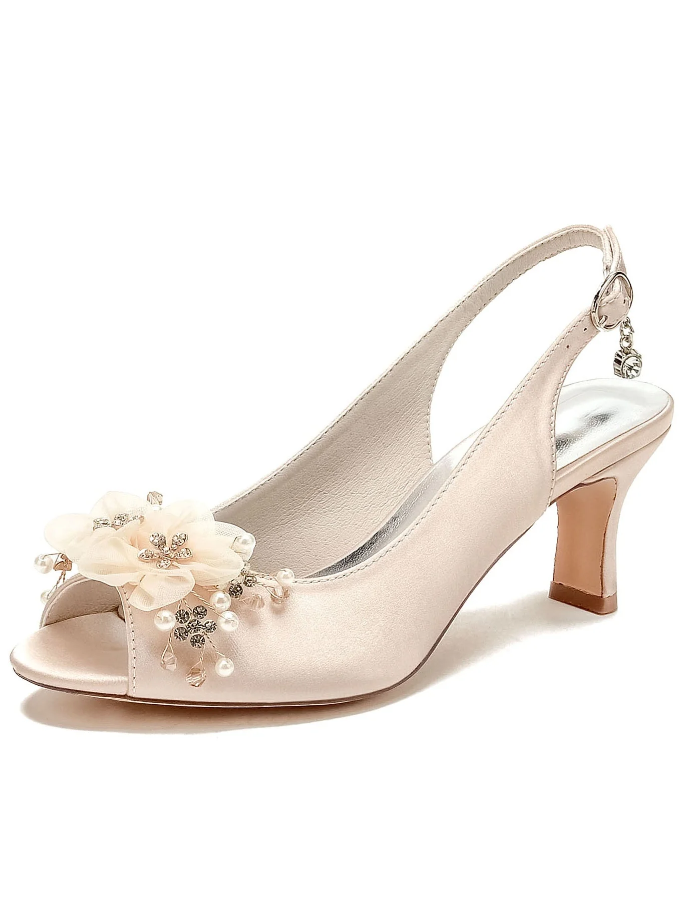 Women's Wedding Shoes Flower Mid Heel Open Toe Bridesmaid Shoes - Image 6