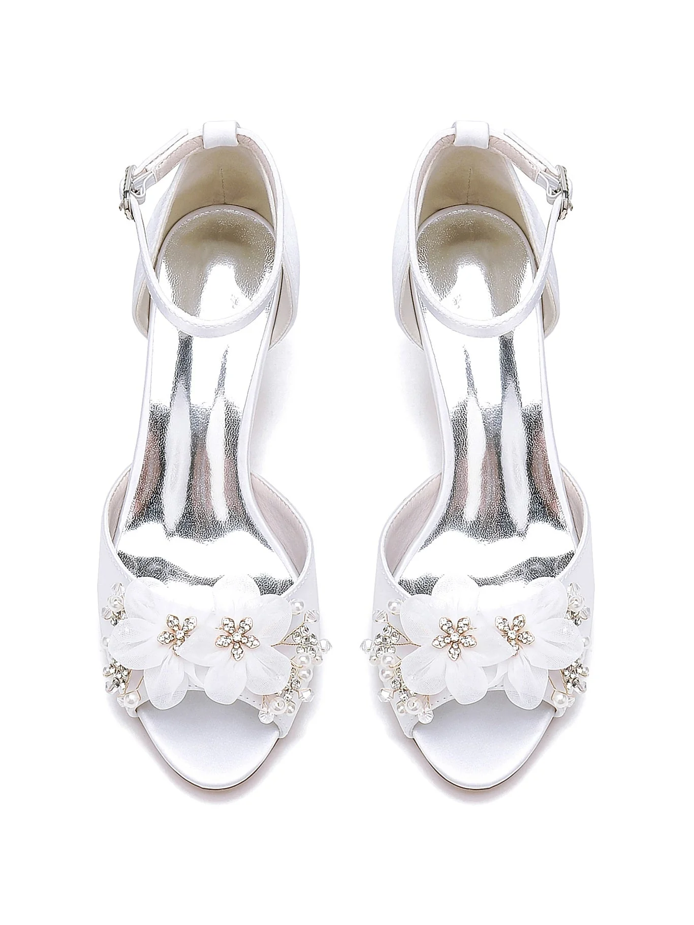Women's Wedding Shoes Flowers High Heel Open Toe Bridal Shoes - Image 5