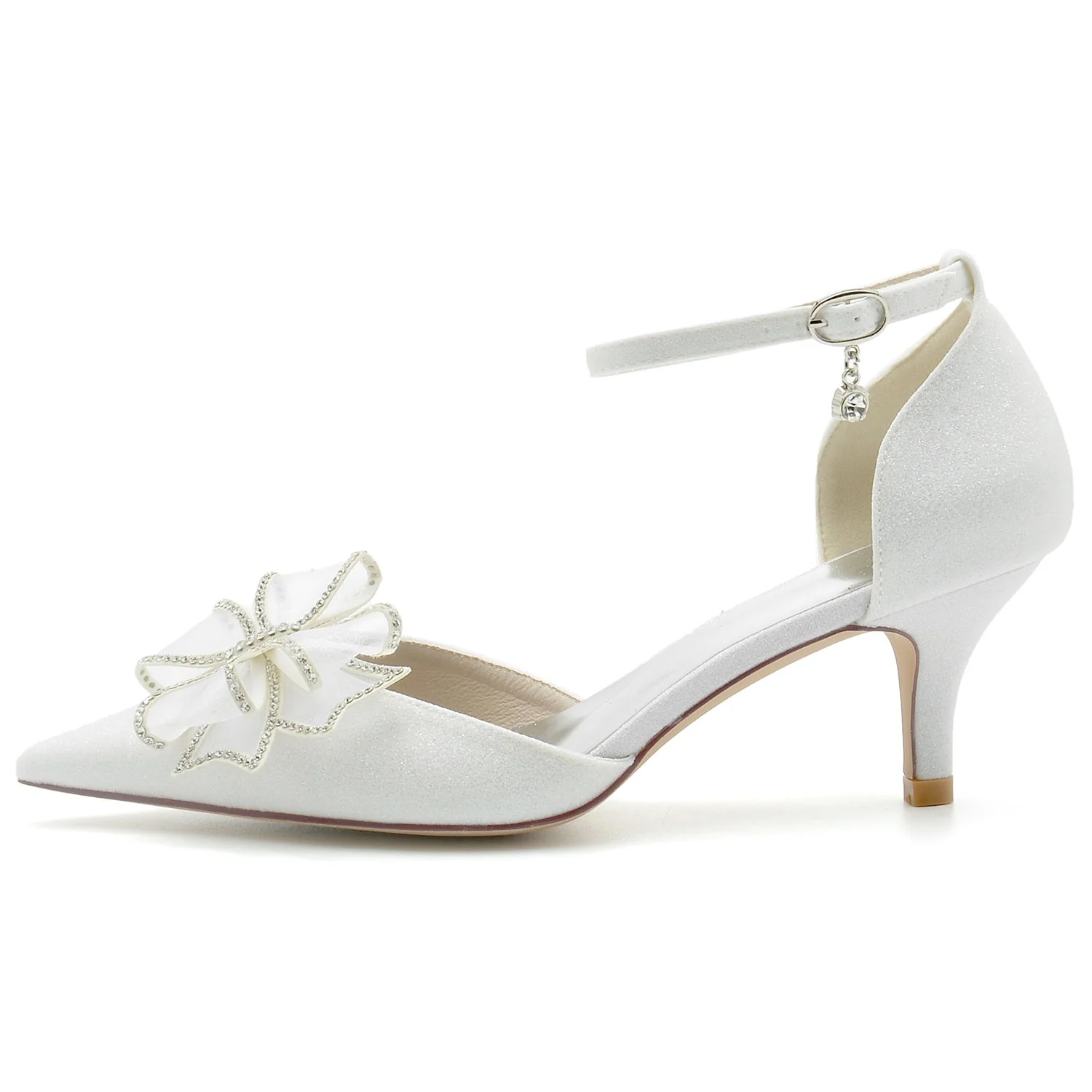 Women's Wedding Shoes Glitter Bow Mid Closed Toe Buckle Bridal Shoes - Image 3
