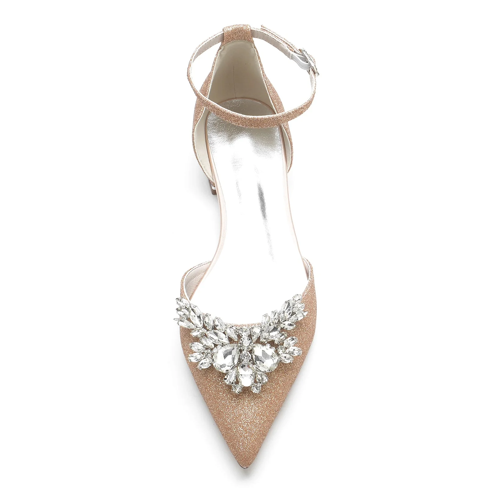 Women's Wedding Shoes Glitter Rhinestone Low Pointed Toe Ankle Strap Bridal Shoes - Image 4