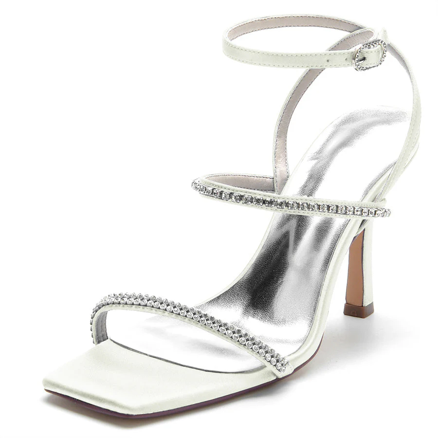 Women's Wedding Shoes High Heel Opened Toe Bridal Shoes with Crystals - Image 6