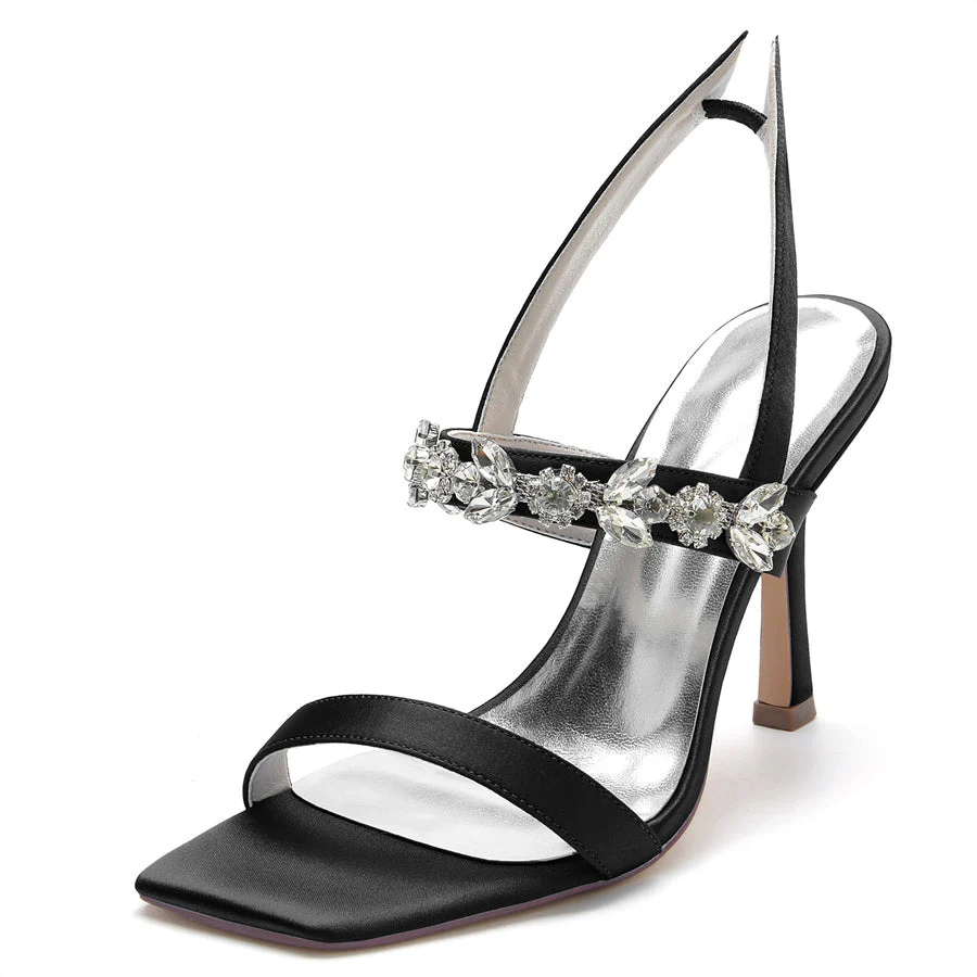Women's Wedding Shoes High Heel Opened Toe Bridal Shoes with Rhinestones - Image 9