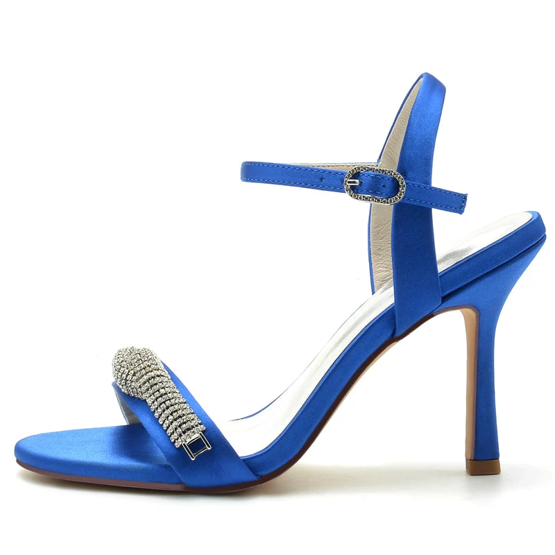 Women's Wedding Shoes High Heel Opened Toe Buckle Bridal Shoes with Spiral Rhinestones - Image 3