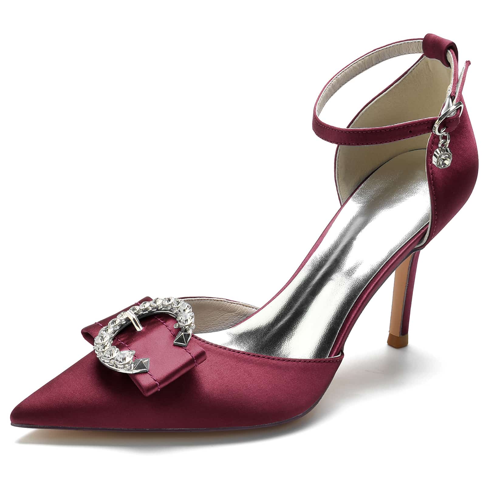 Women's Wedding Shoes High Heel Pointed Toe Buckle Bridal Shoes with Rhinestones & Knot - Image 10