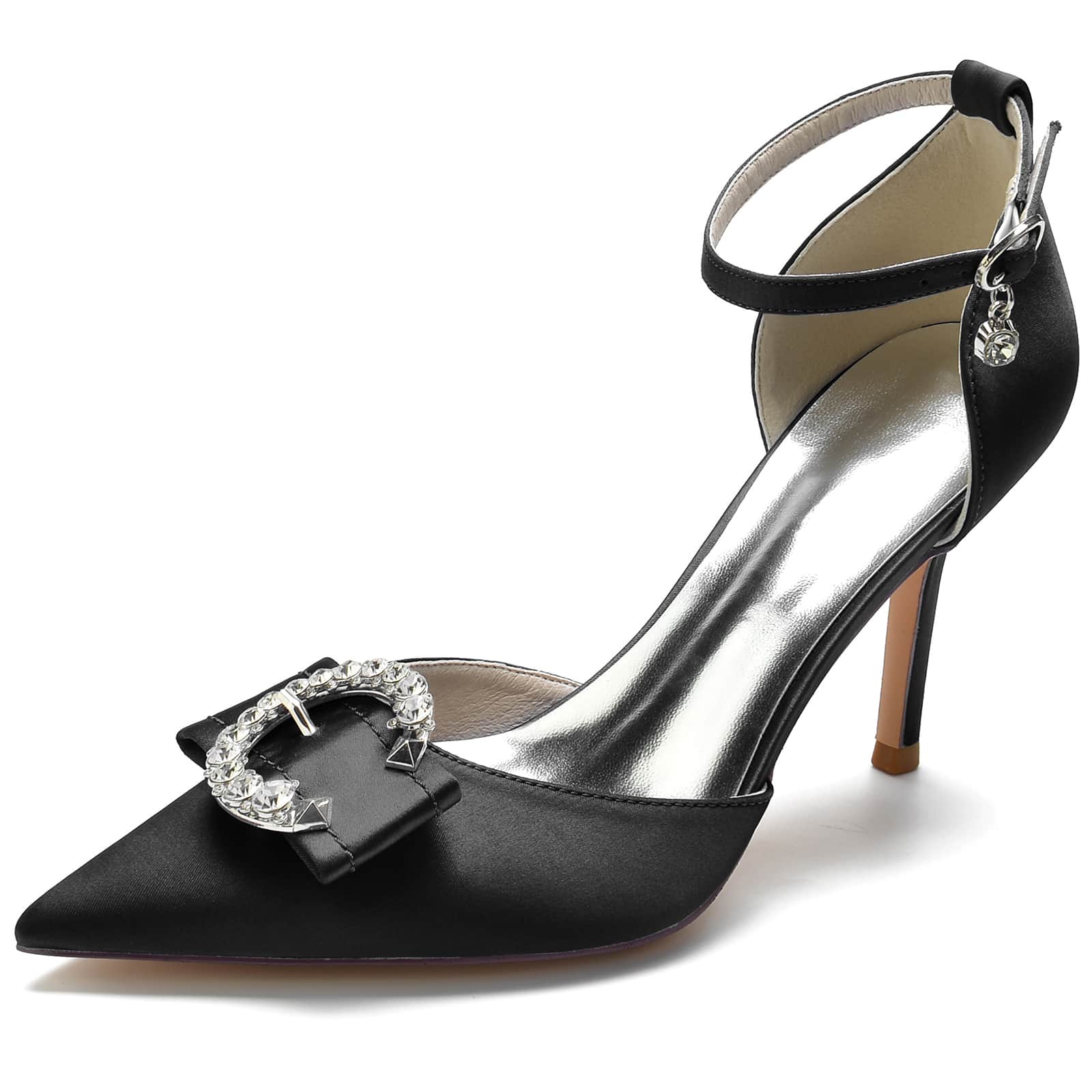 Women's Wedding Shoes High Heel Pointed Toe Buckle Bridal Shoes with Rhinestones & Knot - Image 13