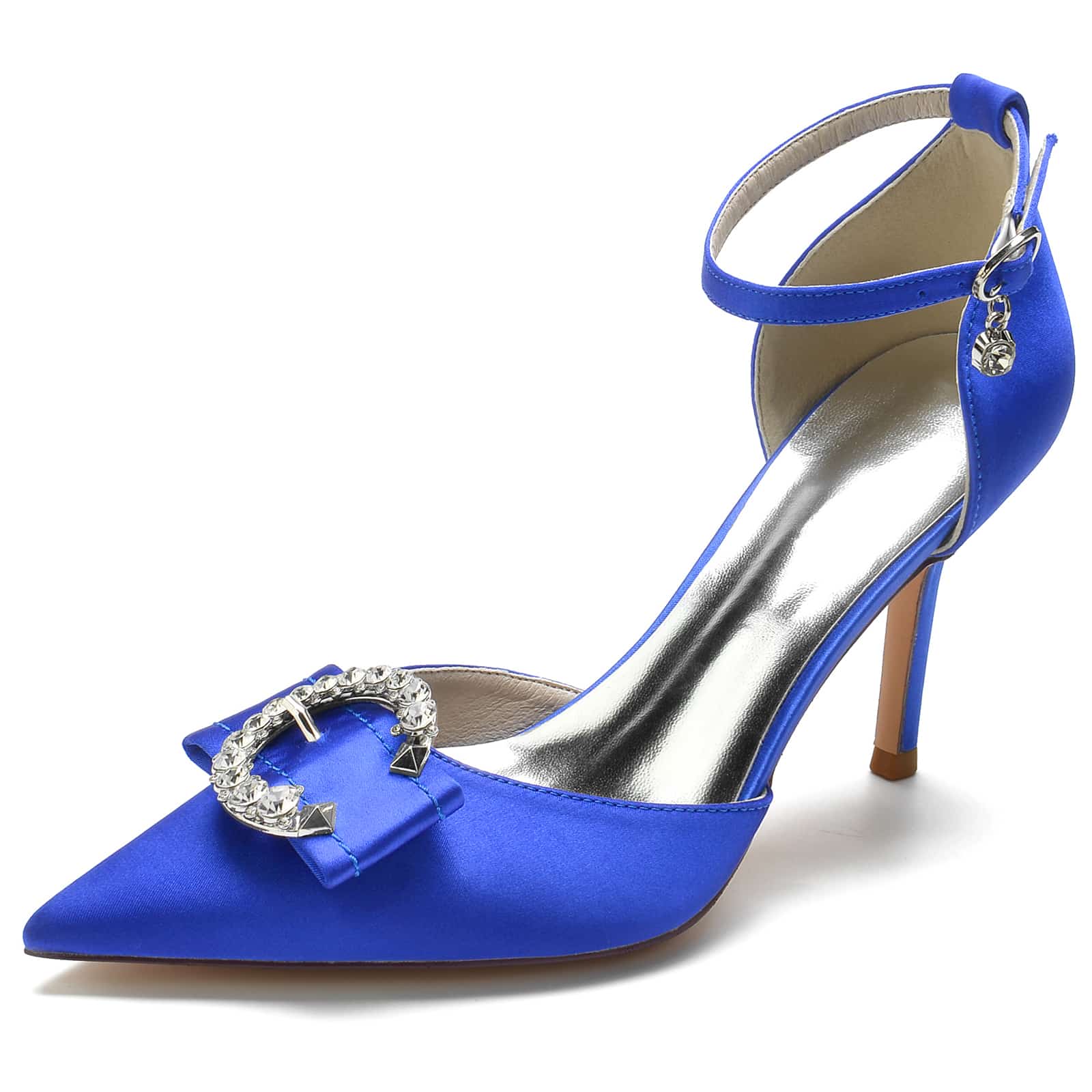 Women's Wedding Shoes High Heel Pointed Toe Buckle Bridal Shoes with Rhinestones & Knot - Image 8