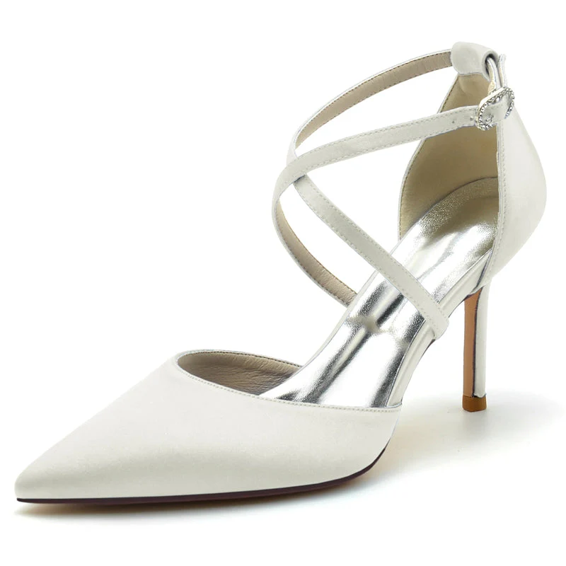 Women's Wedding Shoes High Heel Pointed Toe Crossed Straps Simple Bridal Shoes - Image 8