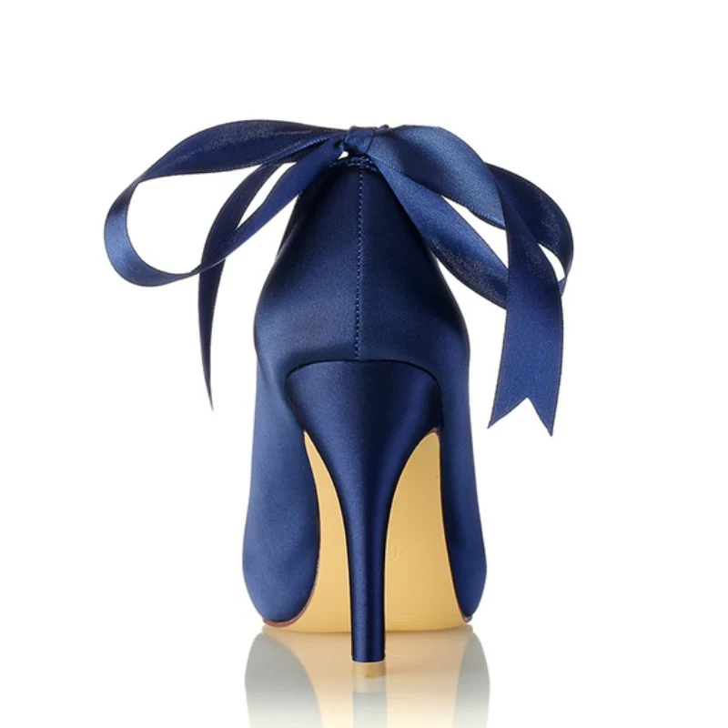 Women's Wedding Shoes Imitation Pearl High Heel Peep Toe Bow Buckle Bridal Shoes - Image 6