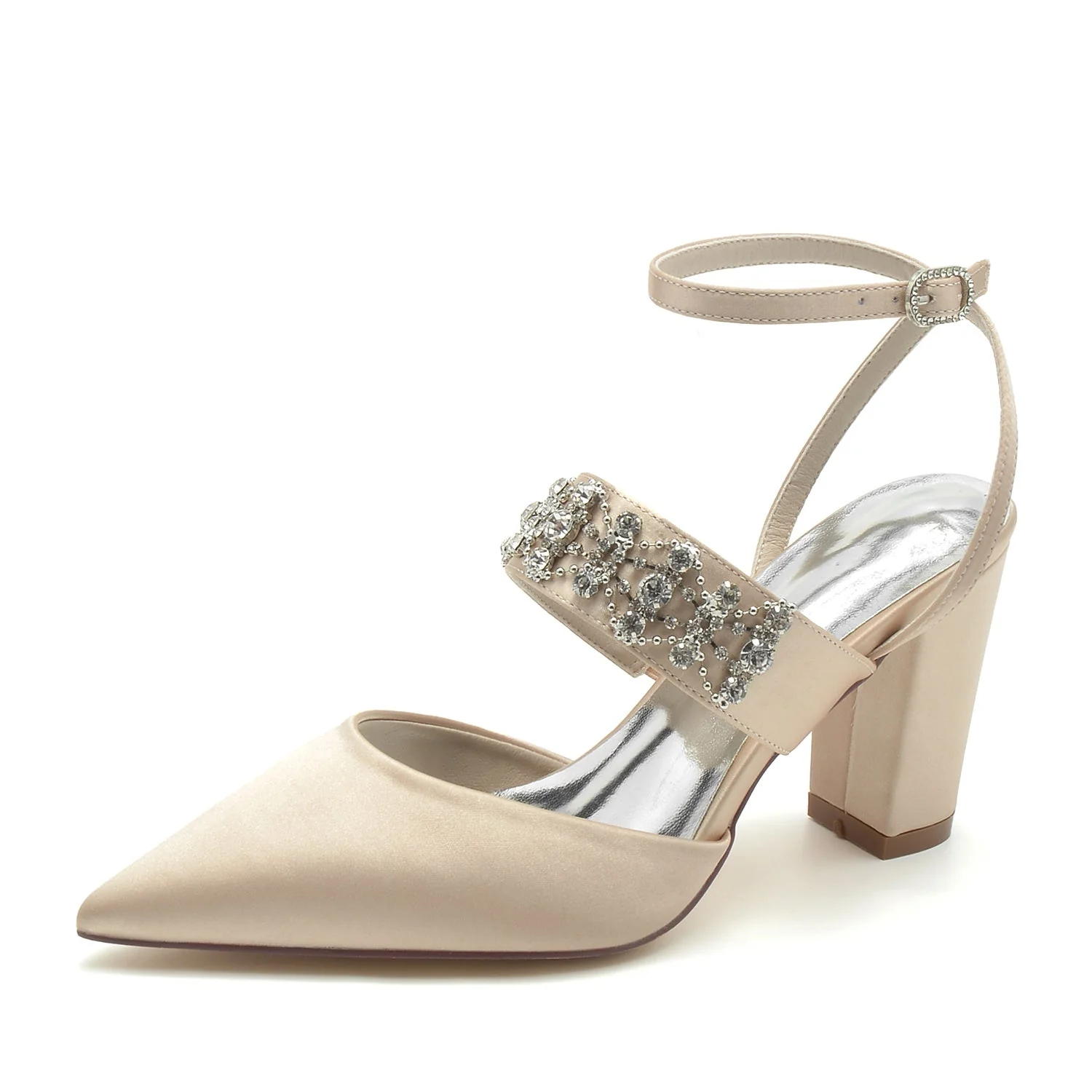 Women's Wedding Shoes Imitation Rhinestone Block Closed Toe Buckle Bridal Shoes - Image 10