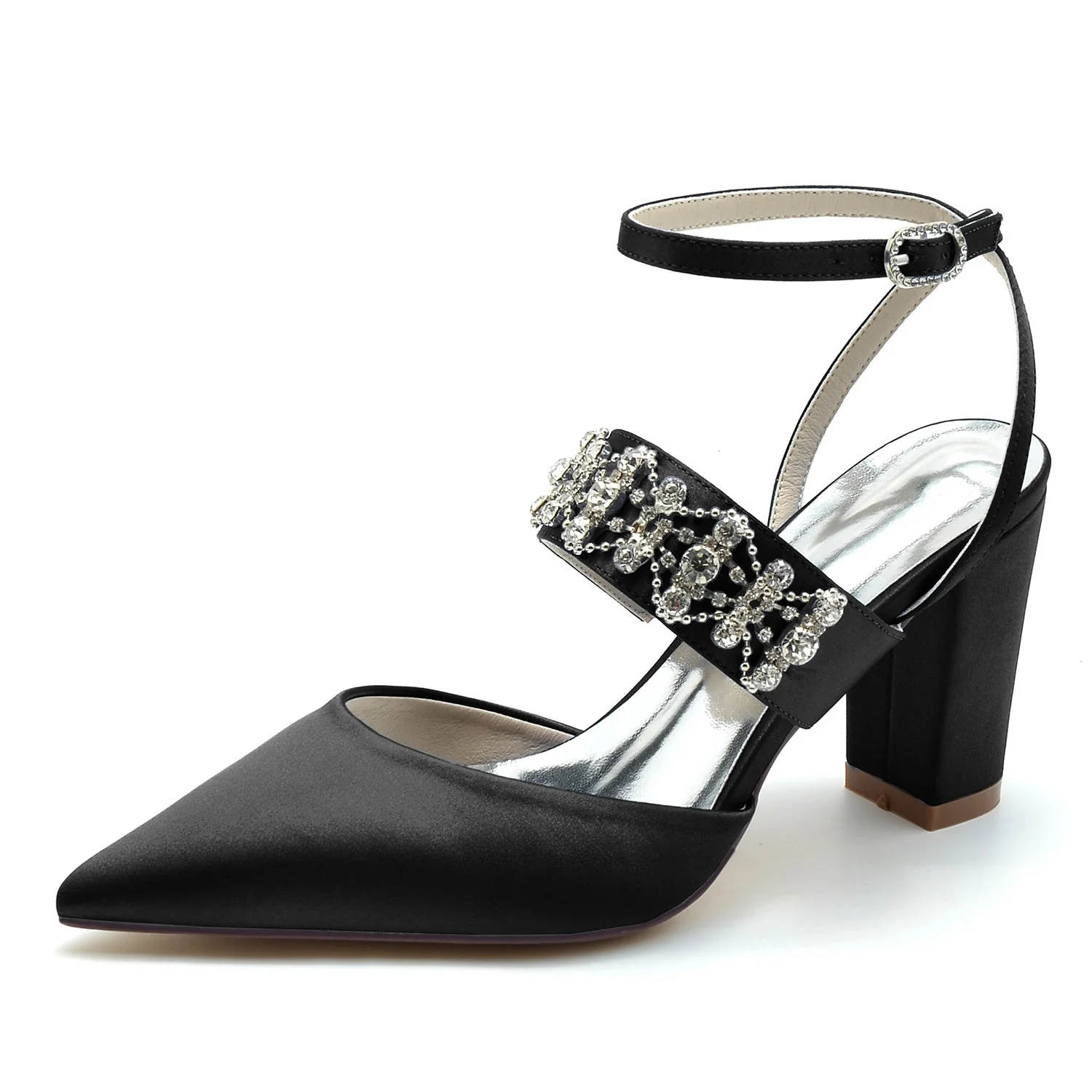 Women's Wedding Shoes Imitation Rhinestone Block Closed Toe Buckle Bridal Shoes - Image 6