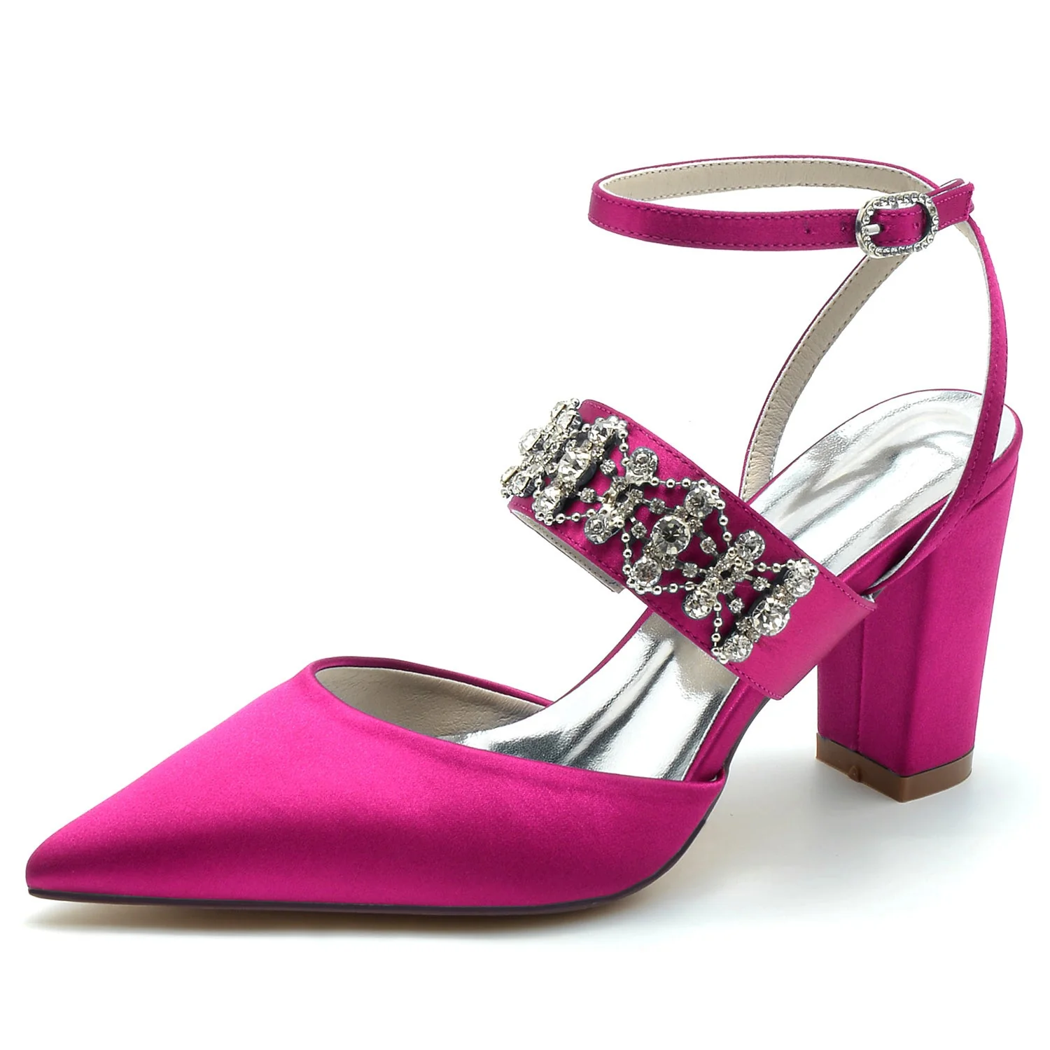Women's Wedding Shoes Imitation Rhinestone Block Closed Toe Buckle Bridal Shoes - Image 8