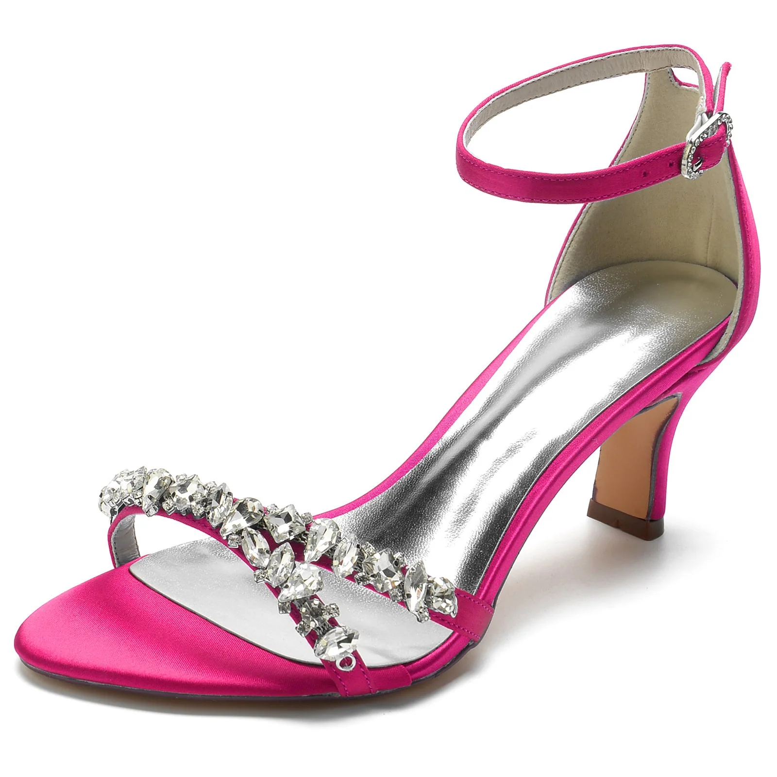 Women's Wedding Shoes Imitation Rhinestone Opened Toe Mid Buckle Bridal Shoes - Image 9