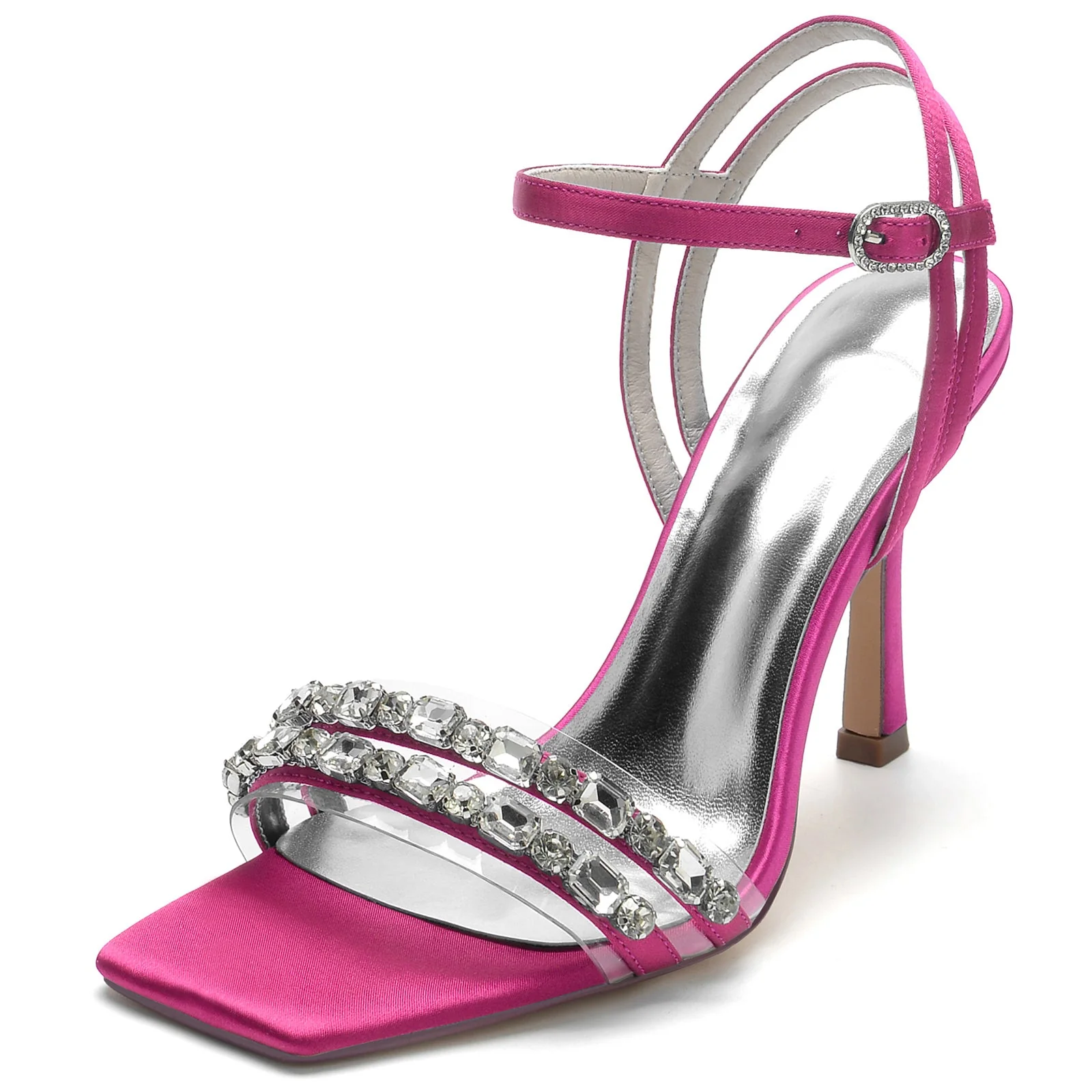 Women's Wedding Shoes Imitation Rhinestone Square Open Toe Buckle High Heel Bridal Shoes - Image 7