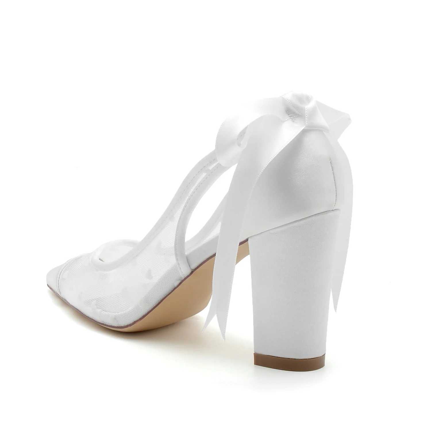 Women's Wedding Shoes Lace Block Pointed Toe Bow Tie Bridal Shoes - Image 3