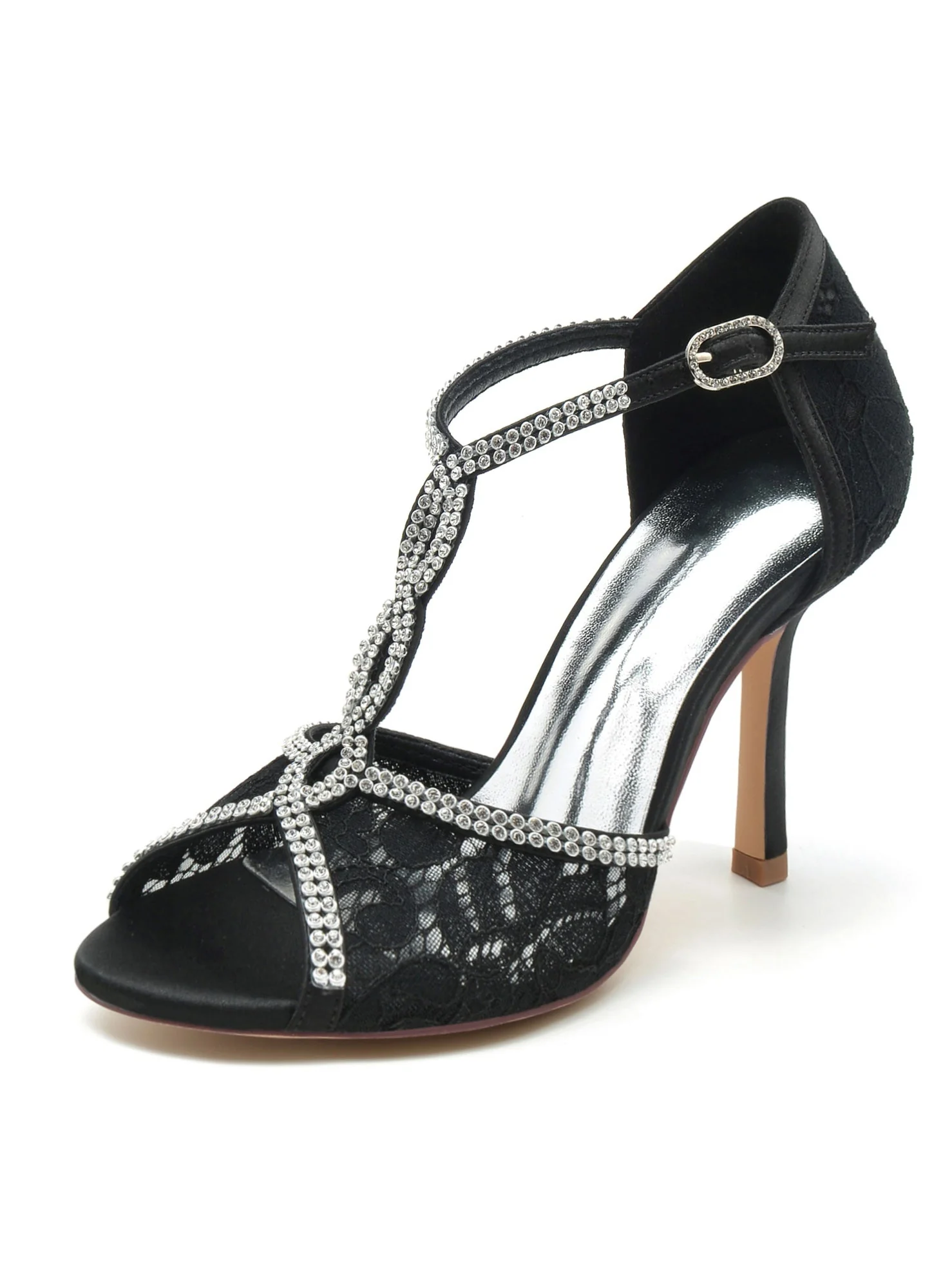 Women's Wedding Shoes Lace High Heel Open Toe Bridal Shoes - Image 5