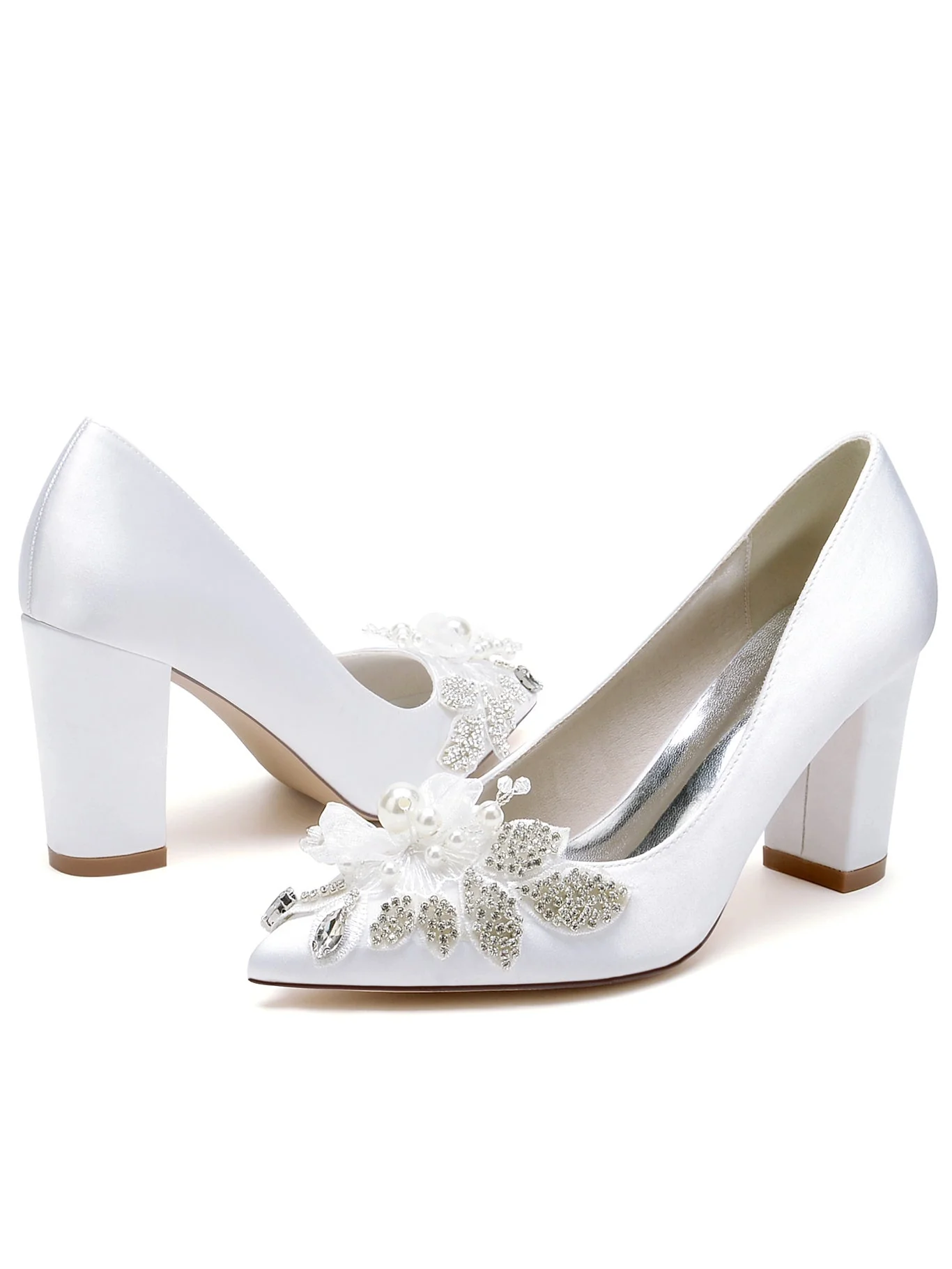 Women's Wedding Shoes Lace High Heel Pointed Toe Bridesmaid Shoes - Image 3