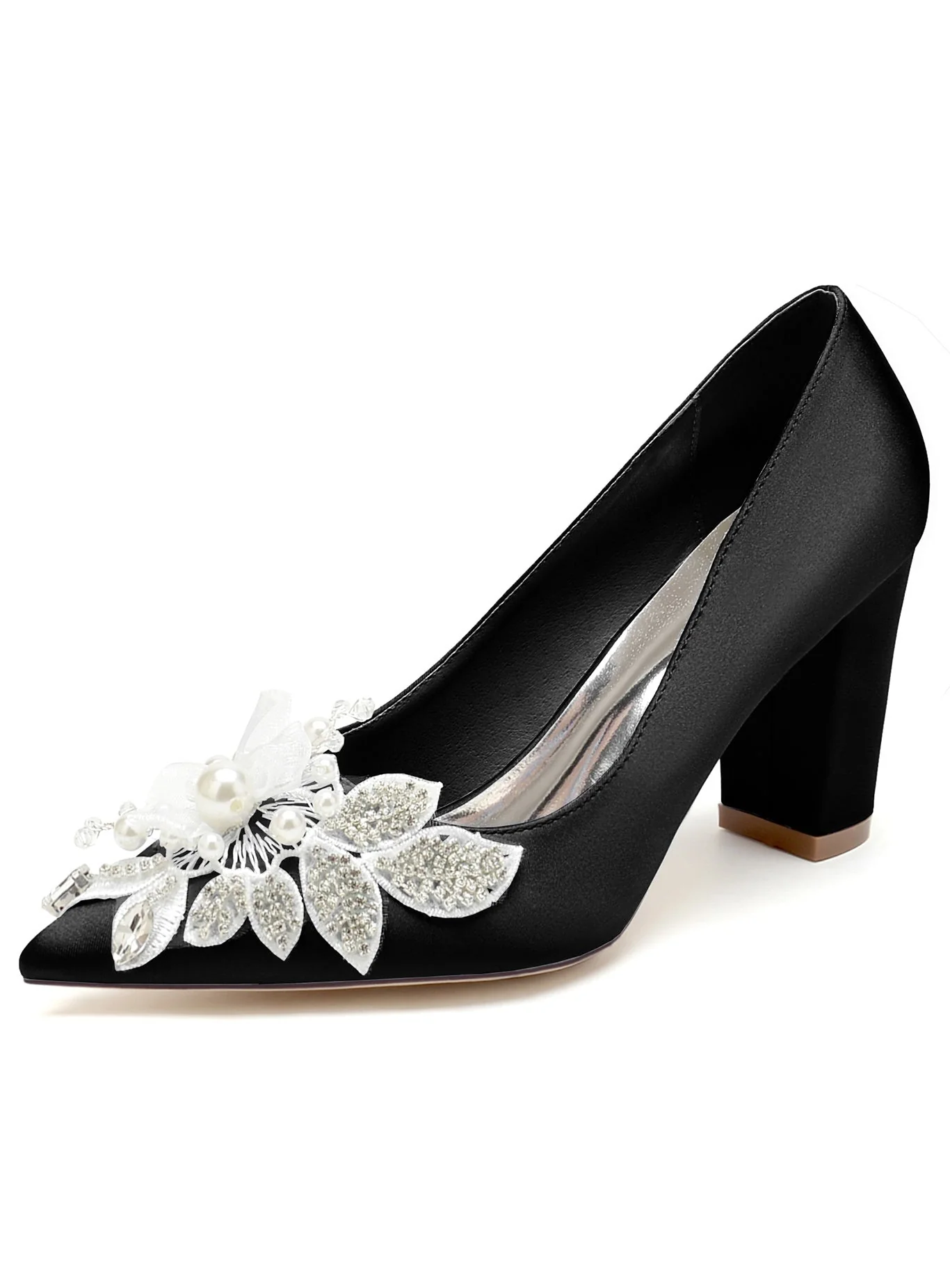 Women's Wedding Shoes Lace High Heel Pointed Toe Bridesmaid Shoes - Image 4