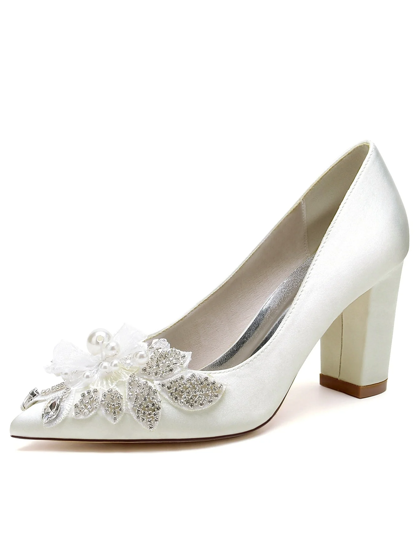 Women's Wedding Shoes Lace High Heel Pointed Toe Bridesmaid Shoes - Image 5