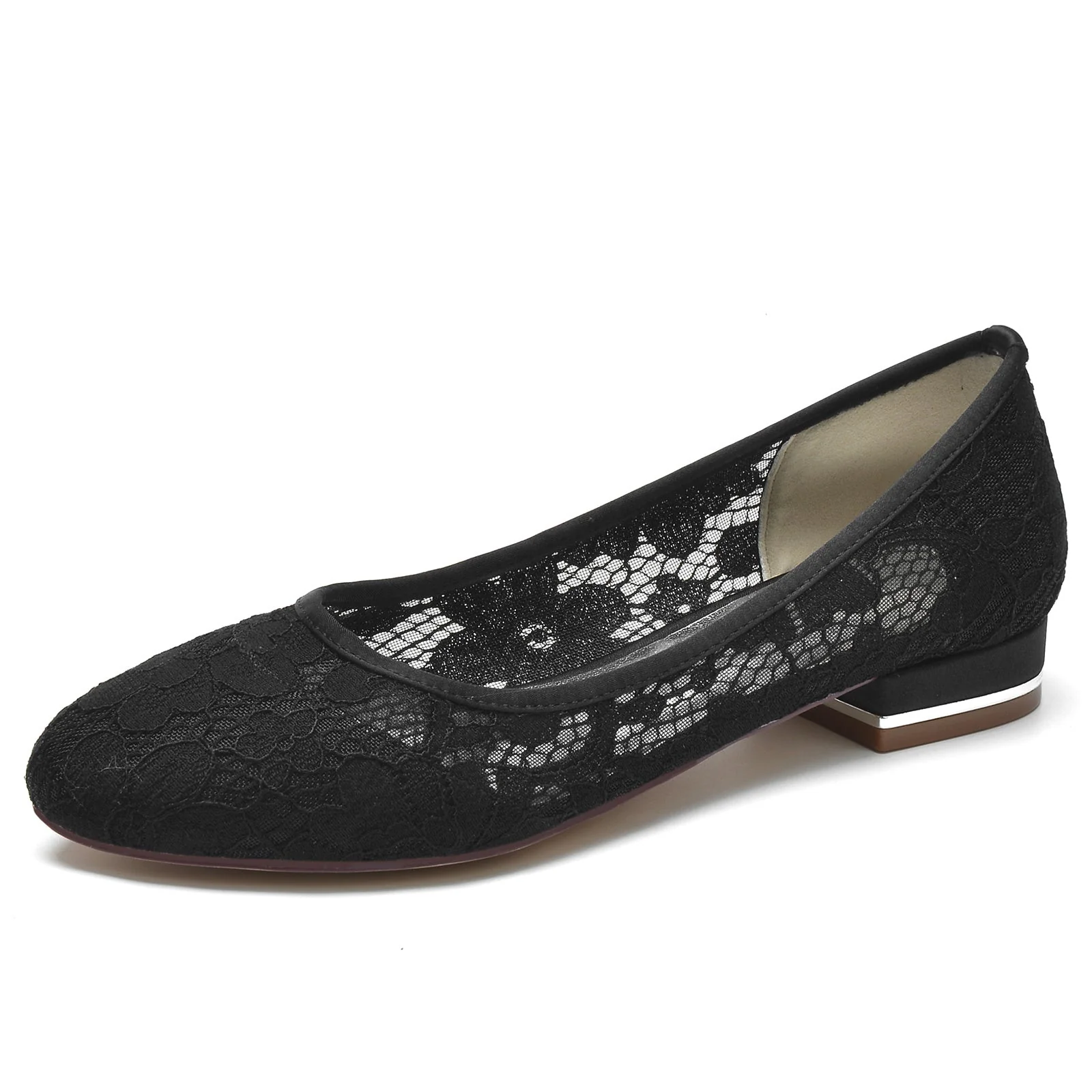 Women's Wedding Shoes Lace Low Closed Round Toe Minimalism Bridal Shoes - Image 6