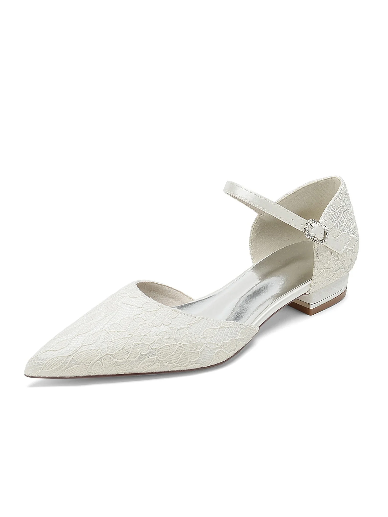 Women's Wedding Shoes Lace Low Heel Pointed Toe Bridesmaid Shoes - Image 2