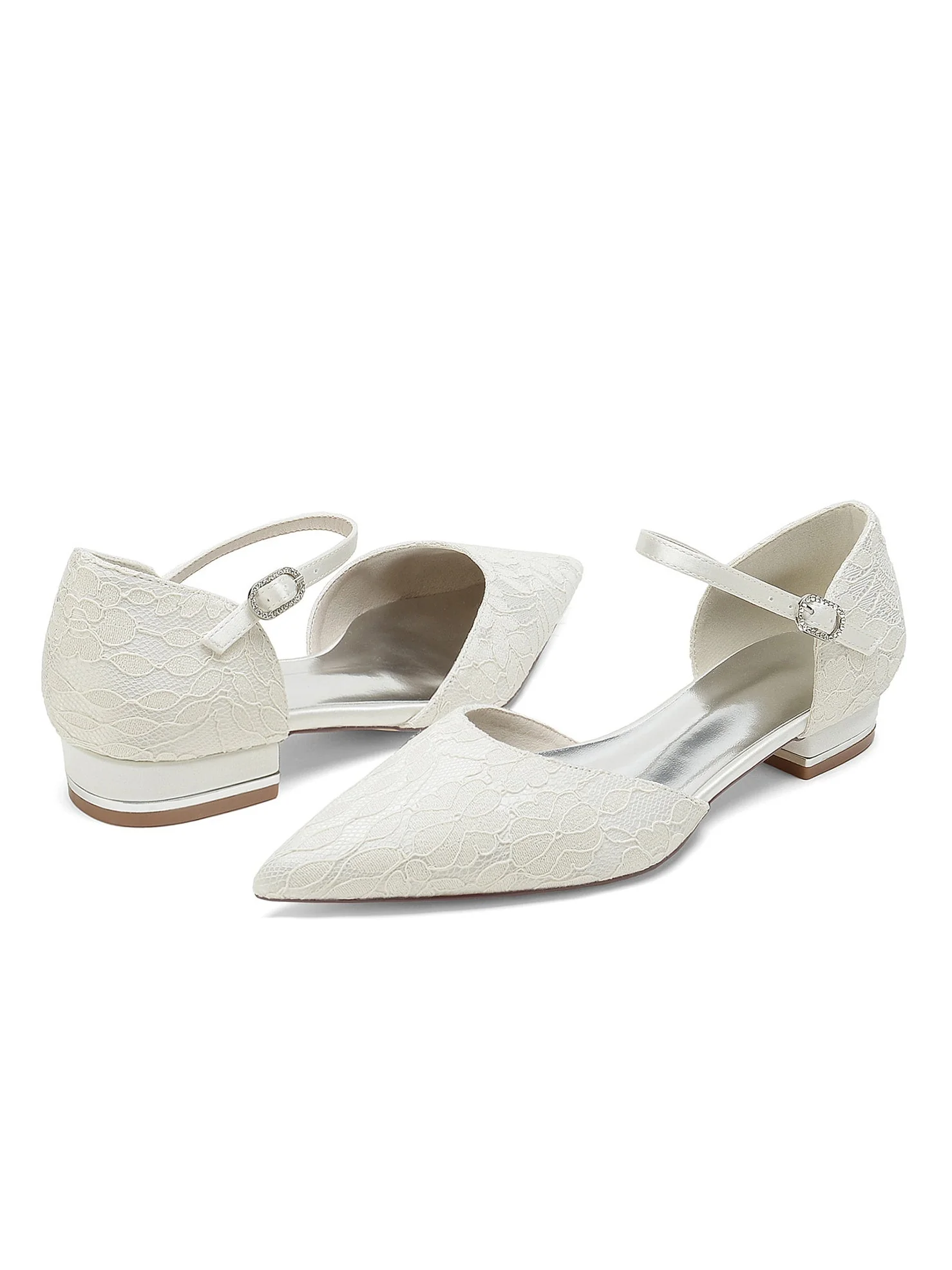 Women's Wedding Shoes Lace Low Heel Pointed Toe Bridesmaid Shoes - Image 6