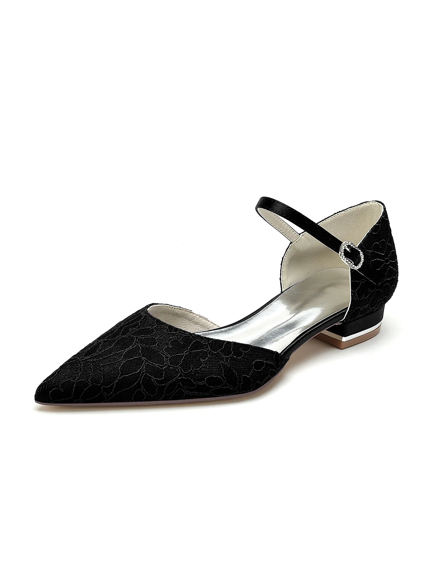 Women's Wedding Shoes Lace Low Heel Pointed Toe Bridesmaid Shoes - Image 7