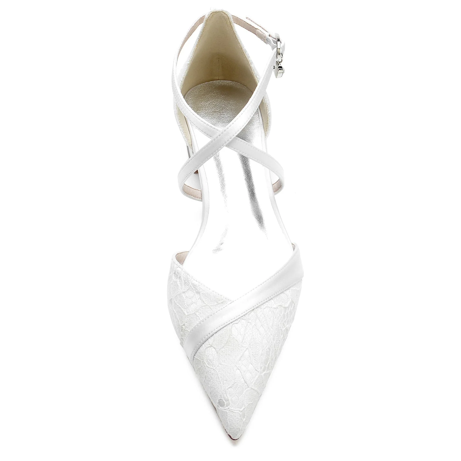 Women's Wedding Shoes Lace Low Heel Pointed Toe Crystal Ankle Strap Bridal Shoes - Image 4