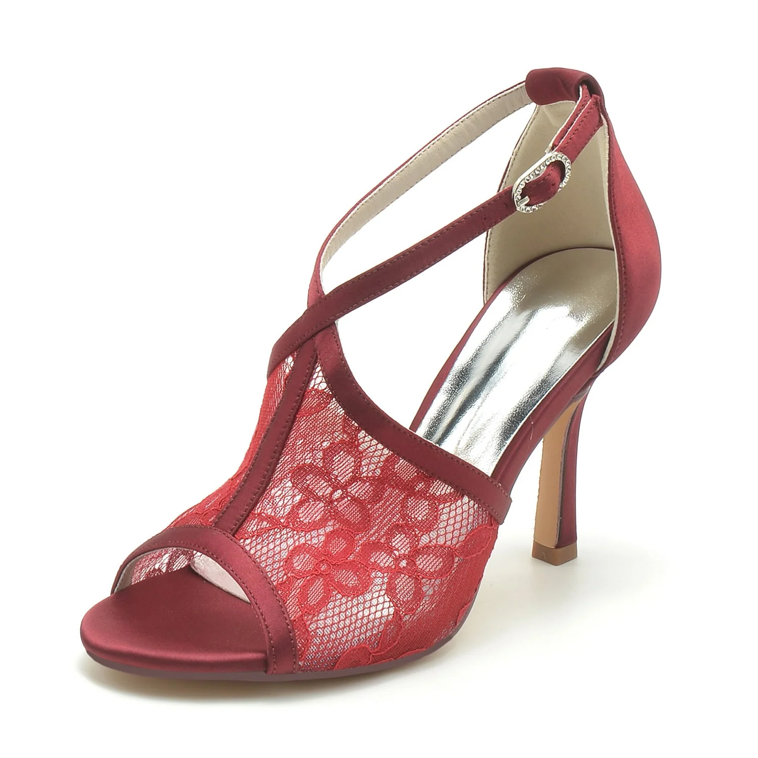 Women's Wedding Shoes Lace Open Toe High Heel Buckle Bridal Shoes - Image 8