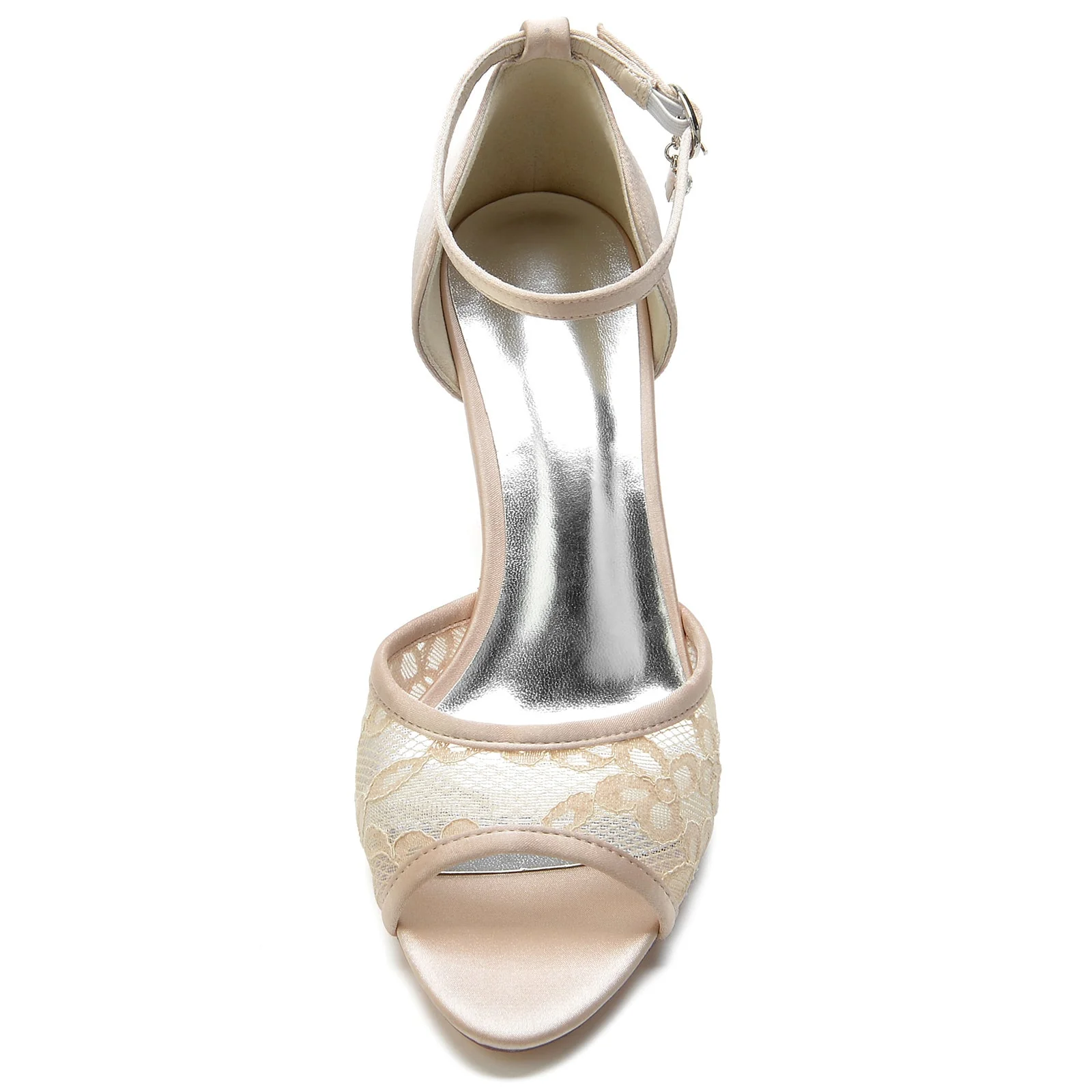 Women's Wedding Shoes Lace Rhinestone Mid Heel Peep Toe Buckle Bridal Shoes - Image 4