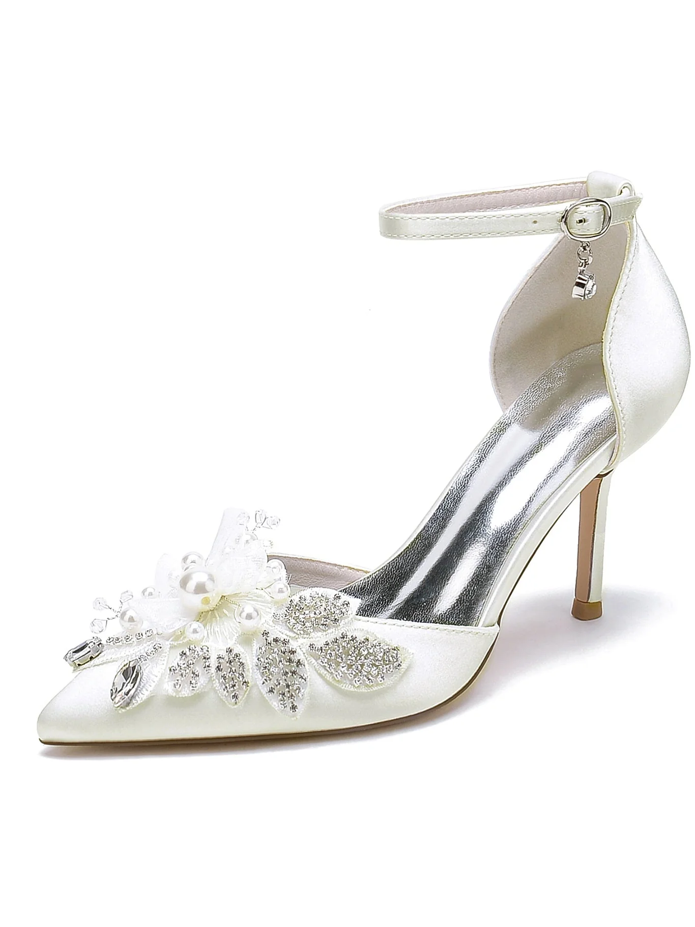 Women's Wedding Shoes Lace Stiletto Heel Pointed Toe Bridesmaid Shoes - Image 5