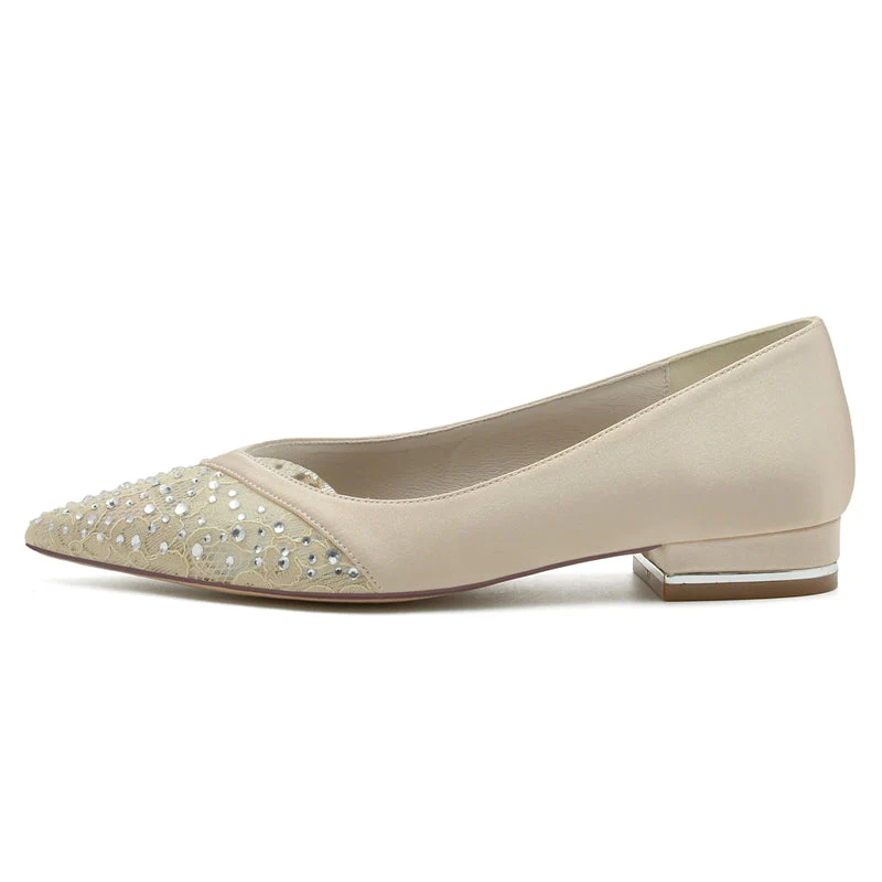 Women's Wedding Shoes Low Heel Pointed Toe Minimalist Bridal Shoes with Crystals - Image 6