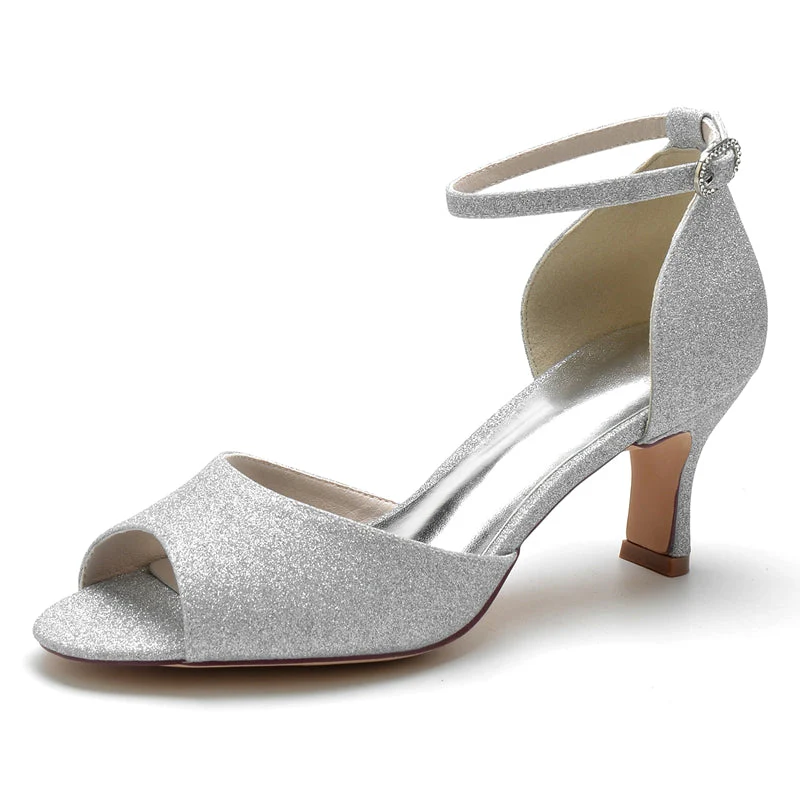Women's Wedding Shoes Luxurious Opened Toe Mid Heel Buckle Bridal Shoes - Image 6
