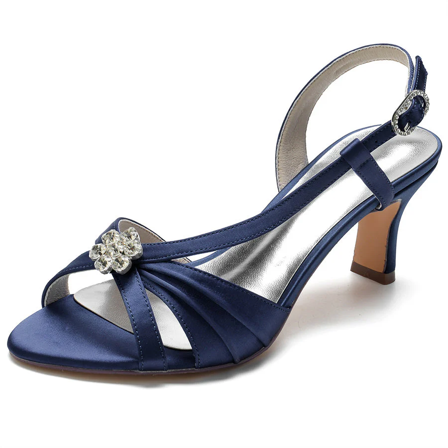 Women's Wedding Shoes Mid Heel Opened Toe Bridal Shoes with Crystals Flower - Image 10