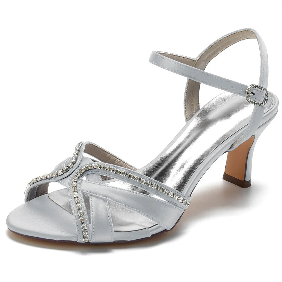 Women's Wedding Shoes Mid Heel Opened Toe Bridal Shoes with Crystals - Image 13