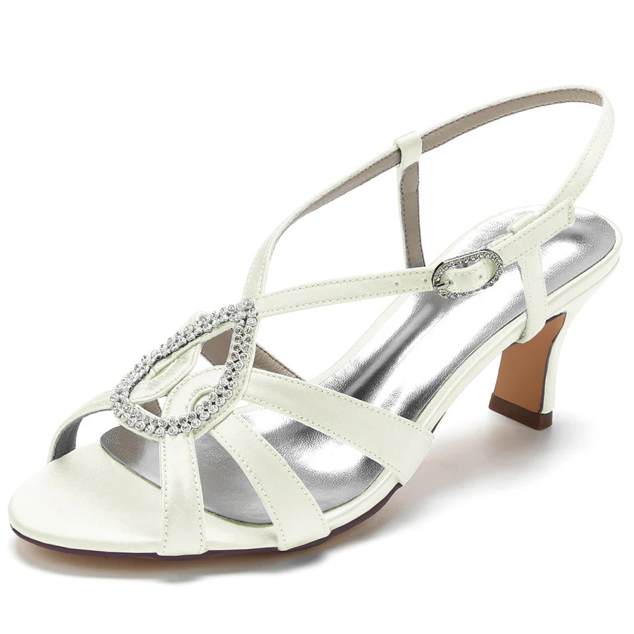 Women's Wedding Shoes Mid Heel Opened Toe Bridal Shoes with Teardrop Crystals - Image 12