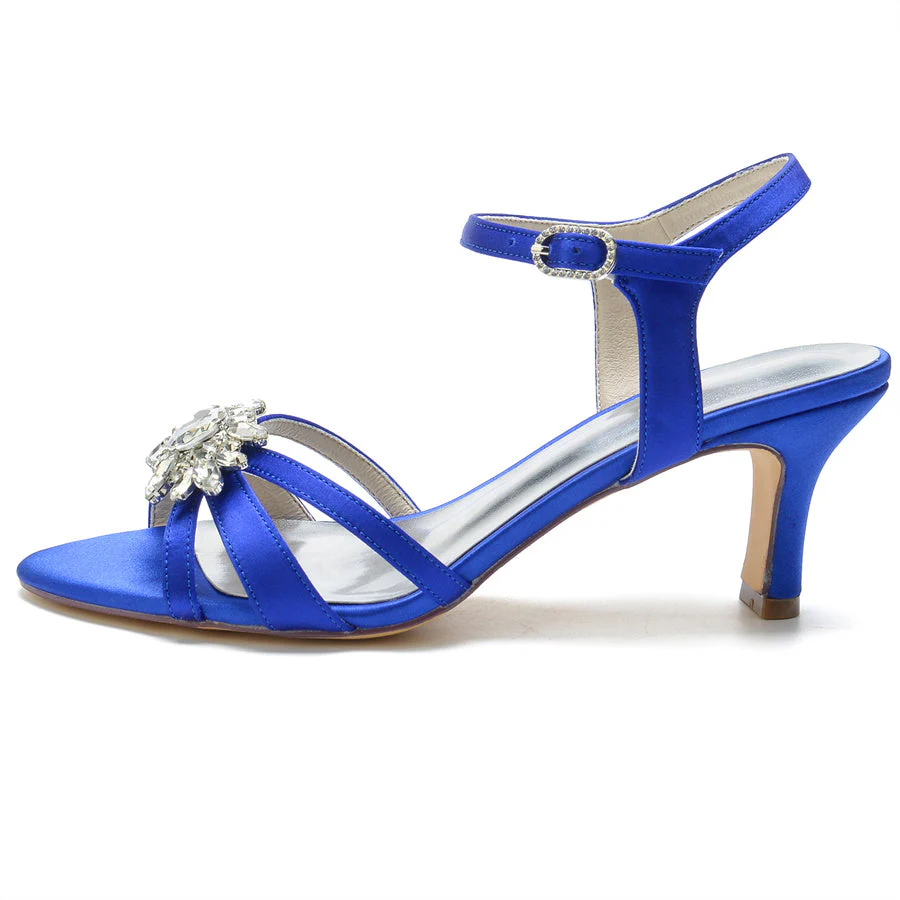 Women's Wedding Shoes Mid Heel Strappy Opened Toe Bridal Shoes with Crystal - Image 5