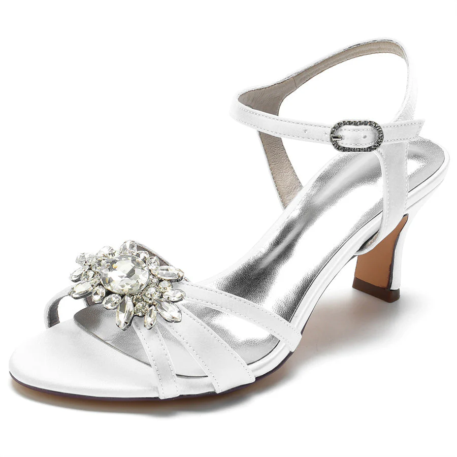 Women's Wedding Shoes Mid Heel Strappy Opened Toe Bridal Shoes with Crystal - Image 6
