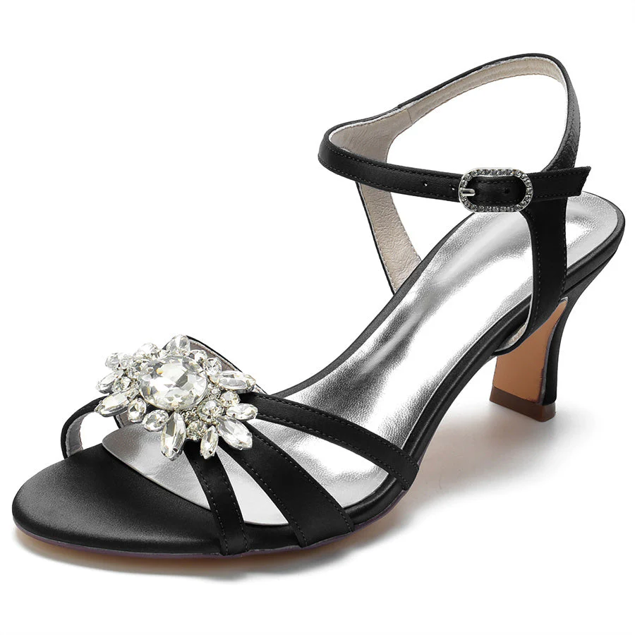 Women's Wedding Shoes Mid Heel Strappy Opened Toe Bridal Shoes with Crystal - Image 7