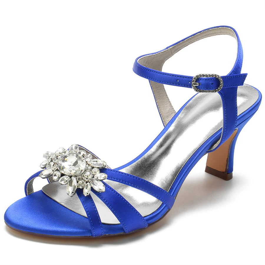 Women's Wedding Shoes Mid Heel Strappy Opened Toe Bridal Shoes with Crystal - Image 9