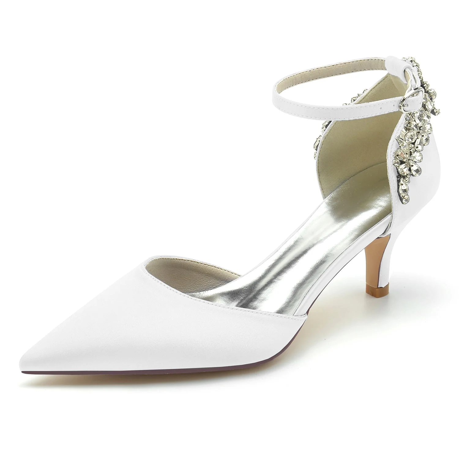 Women's Wedding Shoes Mid Pointed Toe Rhinestone Buckle Bridal Shoes - Image 12