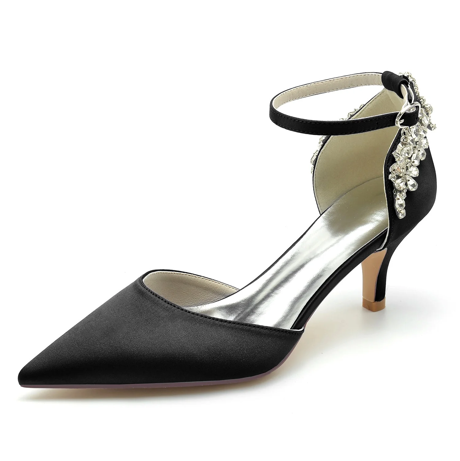 Women's Wedding Shoes Mid Pointed Toe Rhinestone Buckle Bridal Shoes - Image 6