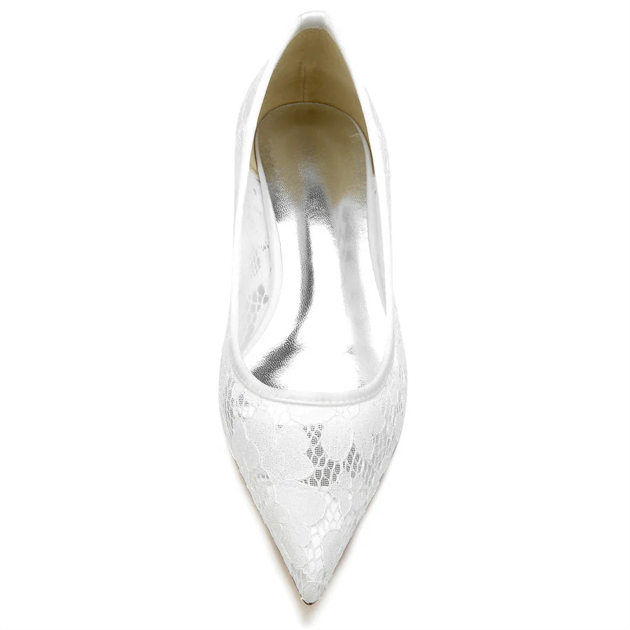 Women's Wedding Shoes Minimalist Pointed Toe Low Heel Lace Bridal Shoes - Image 2